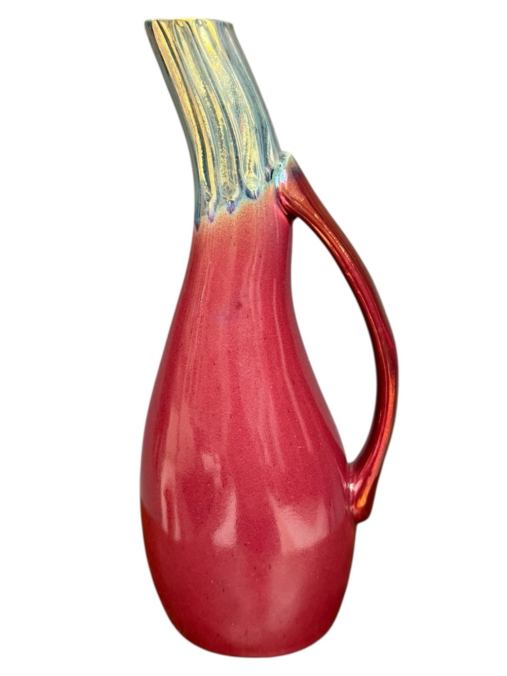 Dilkes-Hoffman Studio Gallery Red Iridescent Ceramic Pitcher Vase Modernist Vase